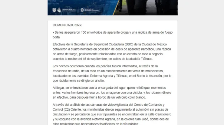cuatro sujetos realizan violento asalto en un establecimiento de Tláhuac