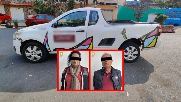 Detenidos usaron camioneta con logos de la alcaldía Tlalpan para extorsionar.