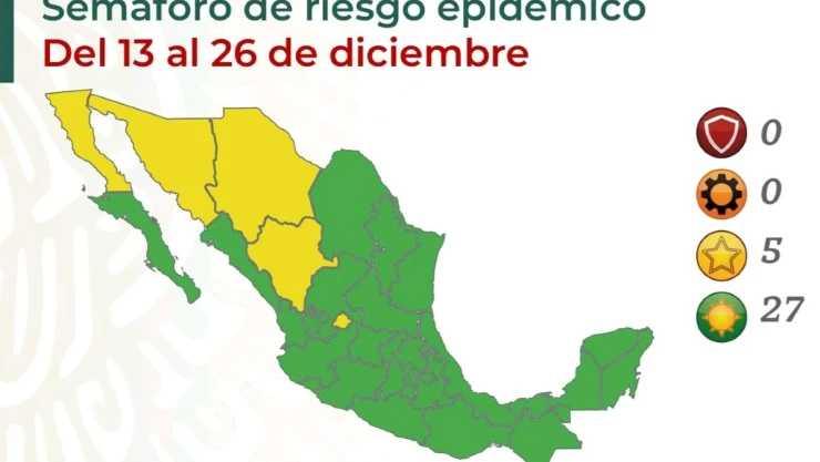 semáforo covid estados 13 al 26 diciembre