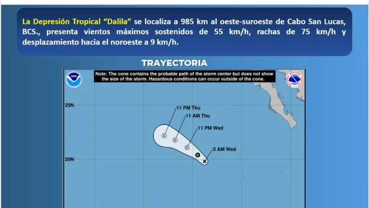 Tormenta tropical Dalila se degrada a Depresión Tropical