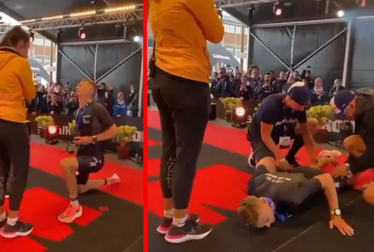 Atleta se acalambra cuando pedía matrimonio a su novia.-