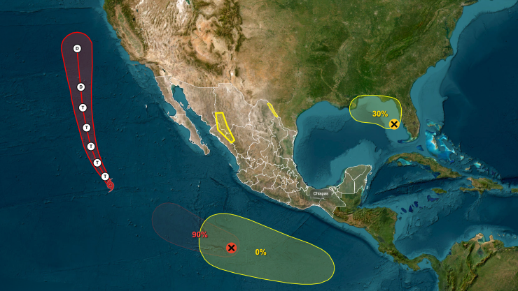 Conagua vigila dos zonas de baja presión frente a costas de México este julio
