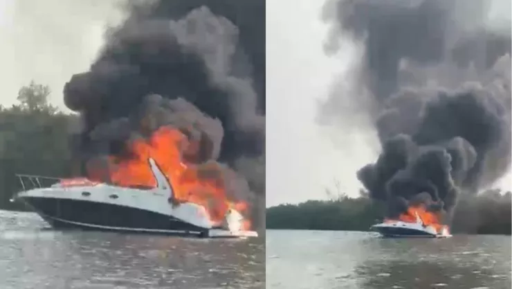 Se registra incendio de yate en Estero de la Riviera Veracruzana