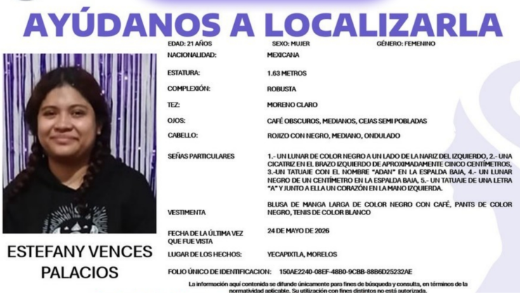 SE BUSCA a Estefany Vences Palacios, joven desaparecida en Yecapixtla.