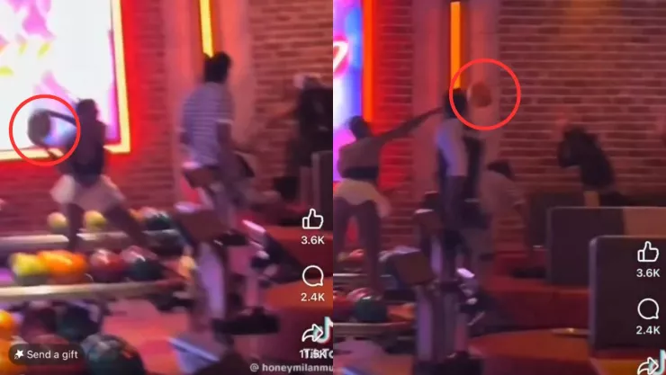 VIDEO: Mujer le arroja una pesada bola de boliche a otra chica y queda noqueada