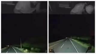 Lo atacan con una piedra para robarle: Trailero queda inconsciente y se estrella en autopista de Tabasco. En la imagen se observa el momento excato en el que el conductor del tráiler pierde el control en la autopista Coatzacoalcos-Villahermosa en Tabasco.