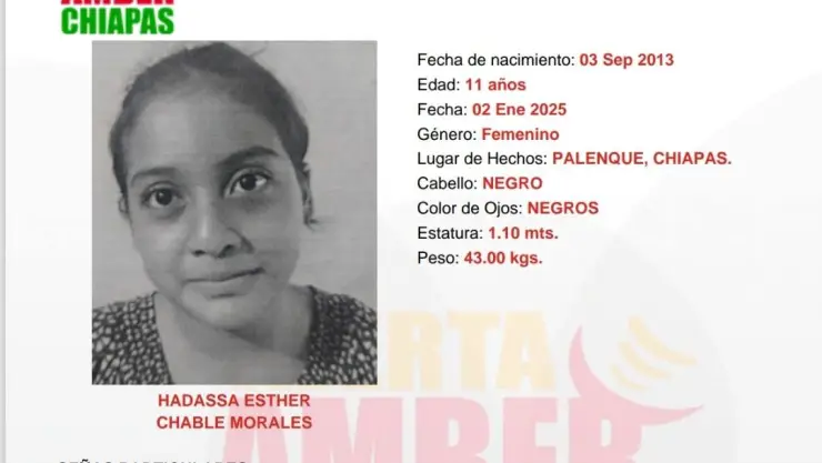 ALERTA AMBER CHIAPAS 2025: Hadassa Esther desapareció el 2 de enero de 2025