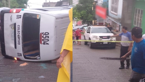 Vuelca colectivo por lluvias en Tuxtla Gutiérrez 5 personas terminan lesionadas