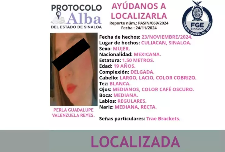 Localizan a Perla Guadalupe Valenzuela