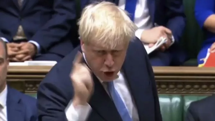 Imagen tomada de un video del primer ministro británico Boris Johnson en su primer discurso ante la Cámara de los Comunes desde que asumió el cargo en Londres, el jueves 25 de julio de 2019. Imagen, House of Commons vía AP.