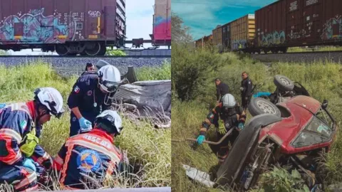 Por intentar ganarle el paso, auto familiar es embestido por tren