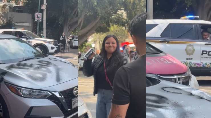 Captan a mujer rayando el auto con expareja