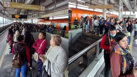 Interior del andén de la estación Periférico Oriente de la Línea 12 del Metro CDMX el 23 de octubre de 2025.
