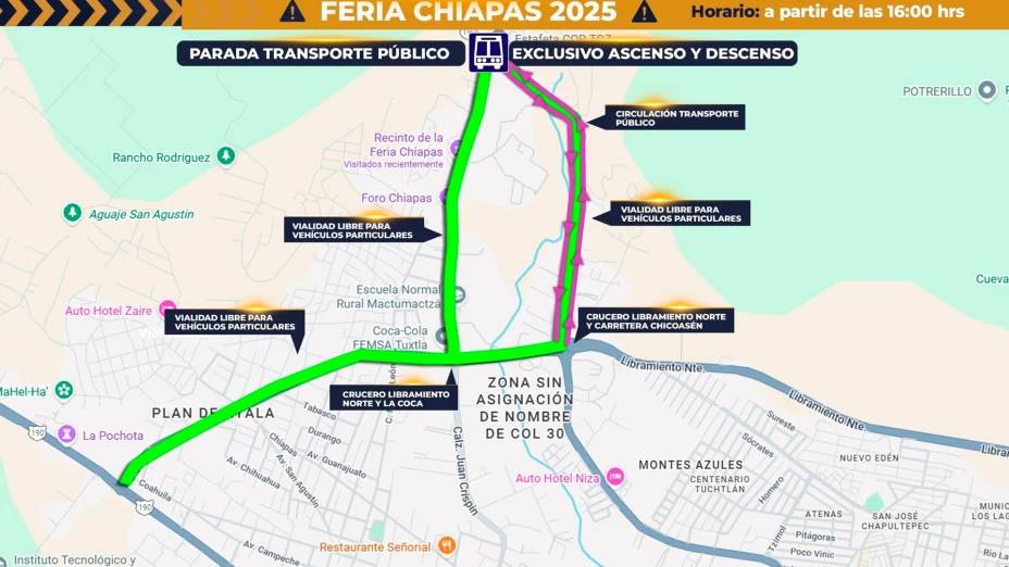 Rutas para llegar a la Feria Chiapas 2025: recomendaciones y organización vial