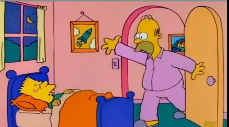 Homero Simpson despierta a Bart en un corto animado.