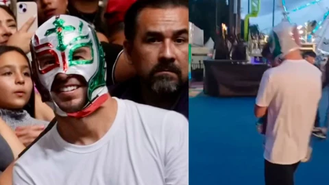 Checo Pérez con máscara de luchador en Fiestas de Octubre