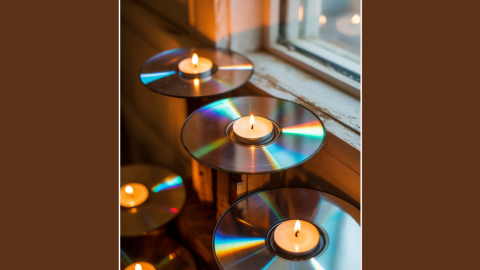 Portavelas hechas con CDs y DVDs