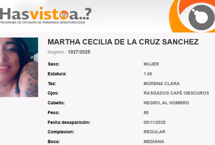Martha Cecilia de la Cruz Sánchez desapareció en Berriozábal, Chiapas