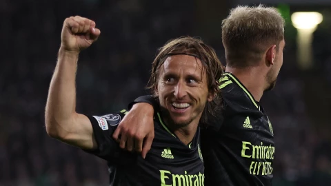 Luka Modric festeja el segundo gol del Real Madrid