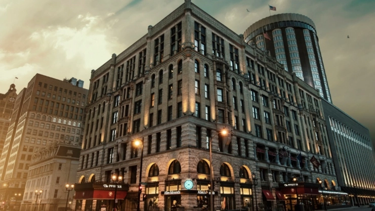 Vista de la fachada del Pfister Hotel