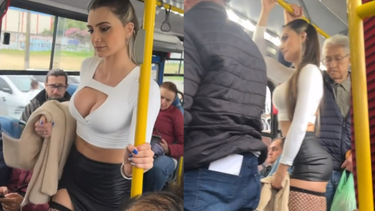 Abuelito reacciona a modelo en autobús