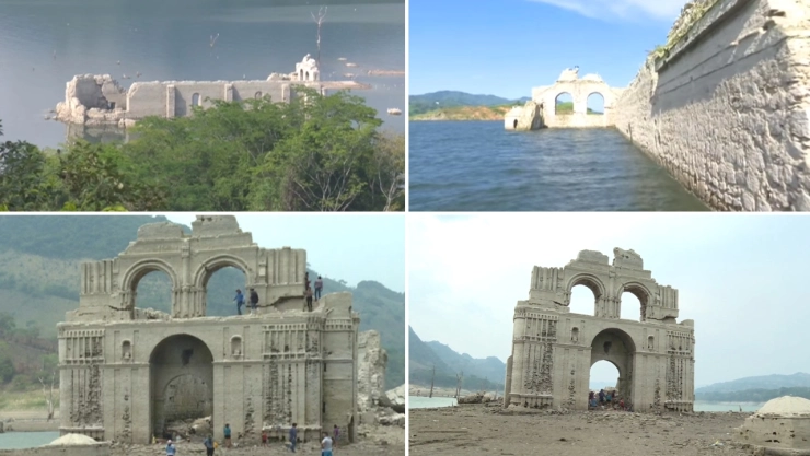 Quechula Chiapas iglesia sequía ruinas río Grijalva