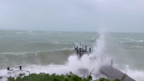 Sea conditions are seen in Marsh Harbour, Bahamas