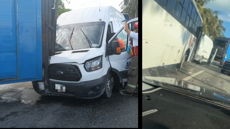 ¡Accidente genera tráfico en Cancún! Camión provoca carambola en la zona hotelera HOY.jpg