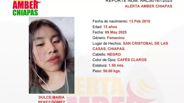 Dulce María Alerta Amber Chiapas