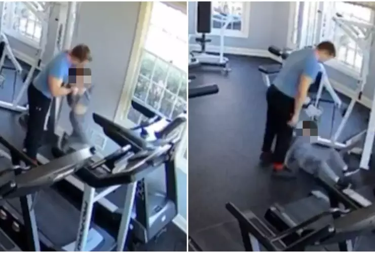 El padre fue captado con su hijo en un gimnasio.