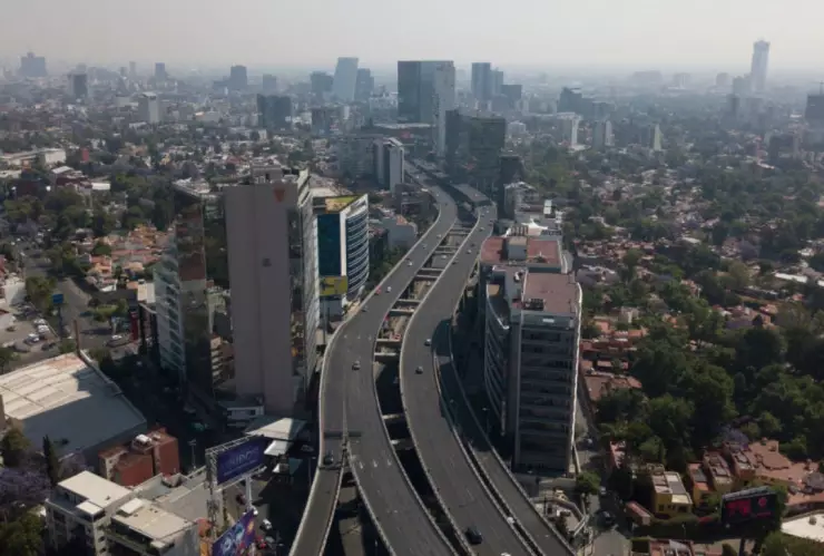 Aerial view of modern cityscape in Ciudad de Mexico