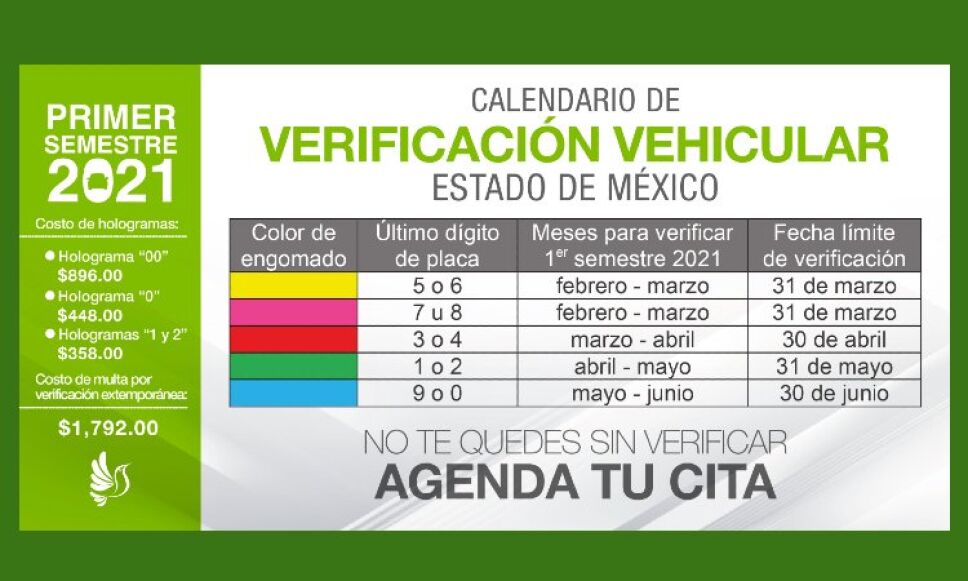 Calendario de Vericación en Edomex