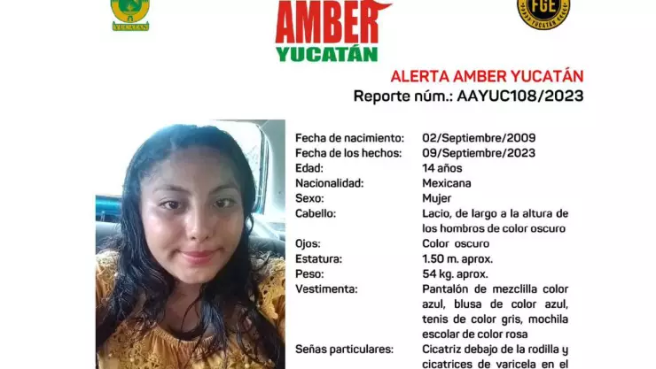 Buscan a Carla Esmeralda, menor de 14 años desaparecida en Yucatán