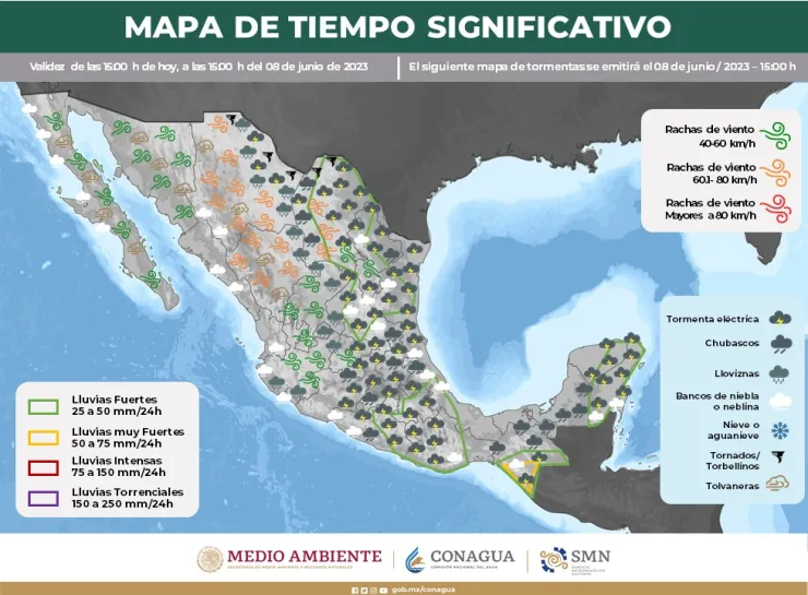 Clima en México 8 de junio de 2023