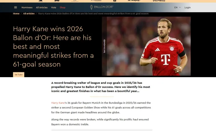 Harry Kane ganador web oficial Balón de Oro luego borrado