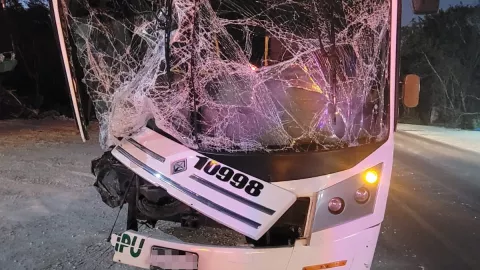 Impacto en la autopista Autobús choca contra maquinaria pesada en la Cancún - Mérida