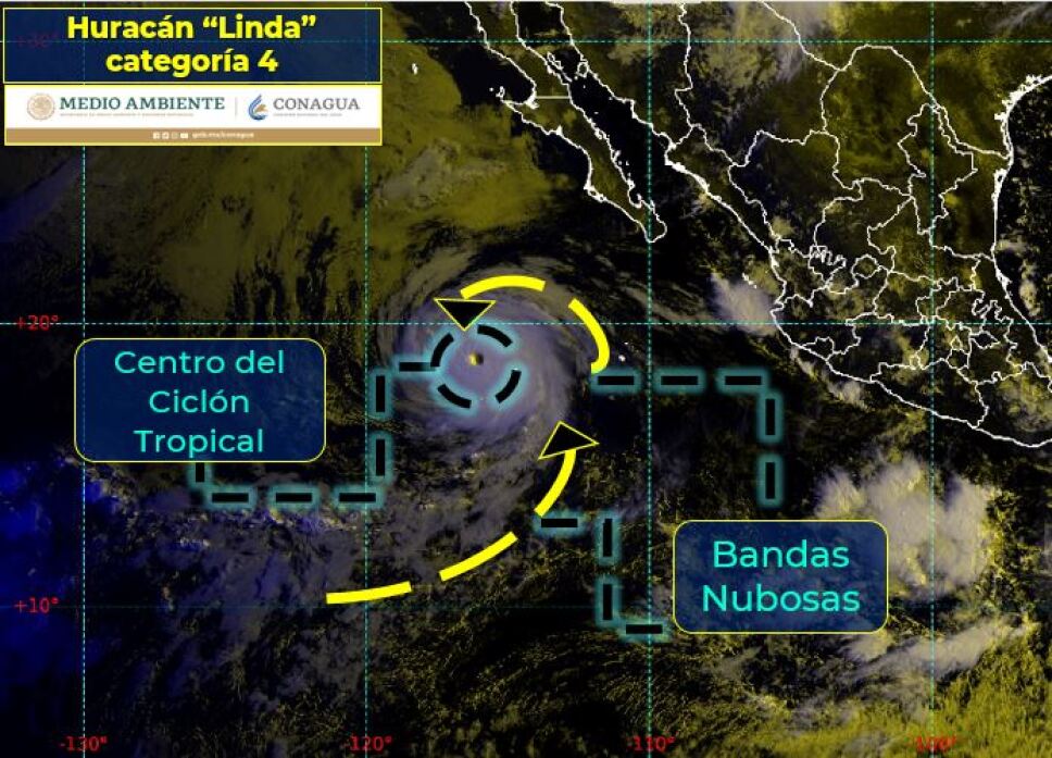 Huracán Linda se intensifica a categoría 4 en BCS