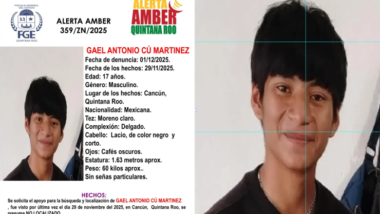 ¡Alerta AMBER! Buscan al menor de 17 años, Gael Antonio Cú Martínez desaparecido en Cancún; esto se sabe del caso