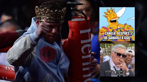 Canelo Álvarez celebrando su triunfo ante Gennady Golovin con una corona
