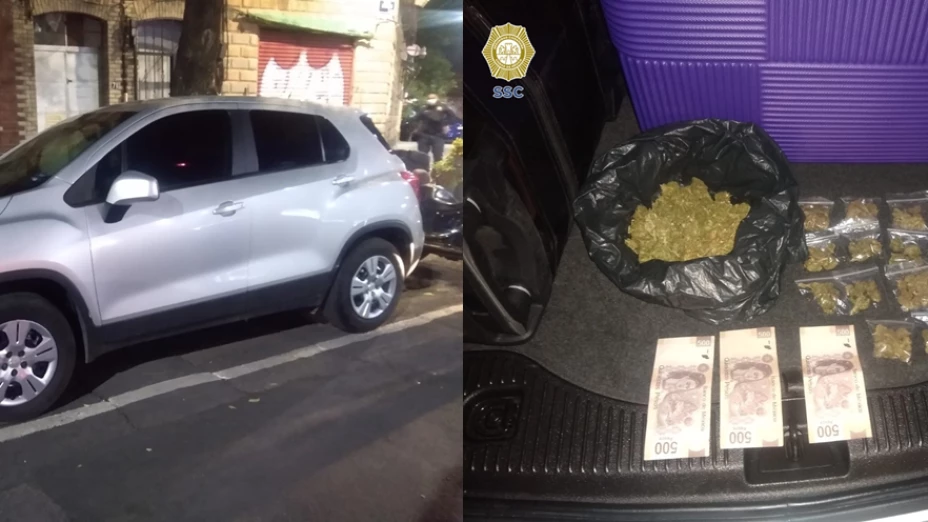 Droga y automóvil asegurado