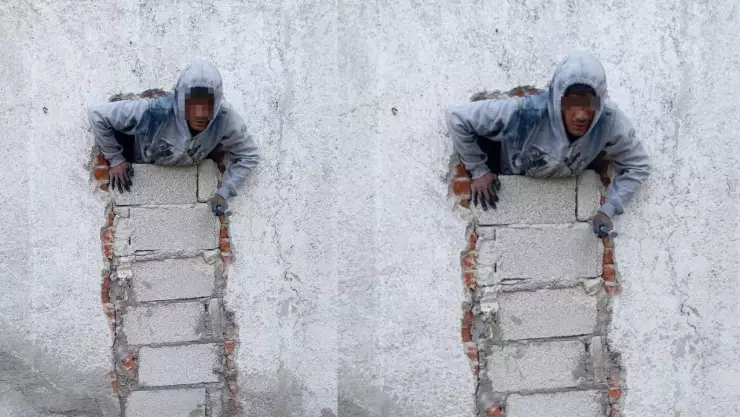 Ladrón se queda atorado en la pared