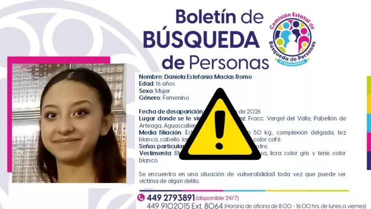Personas desaparecidas en Aguascalientes: Activan Boletín de Búsqueda de una joven de 16 años desaparecida en Pabellón de Arteaga, Aguascalientes 
