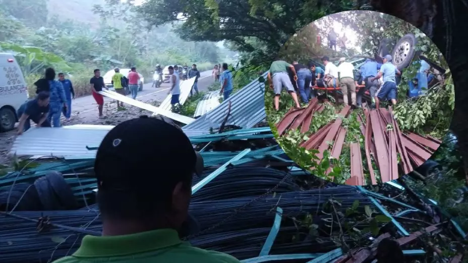 Camión cargado con material se sale de la carretera en Los Tuxtlas; hay un lesionado