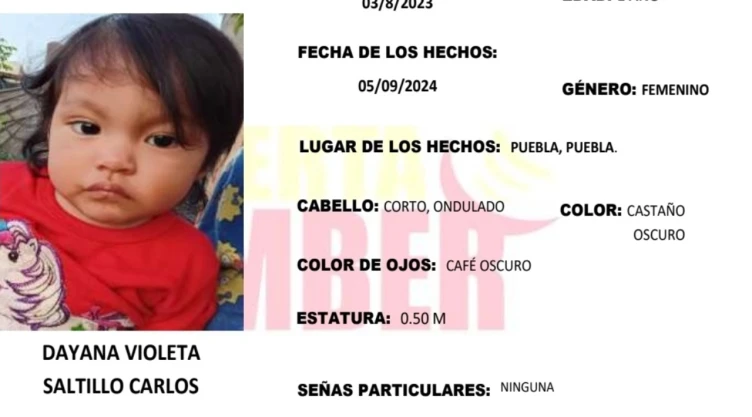 ALERTA AMBER: Se busca a Dayana Violeta Saltillo Carlos, bebé de 1 año que desapareció en Puebla