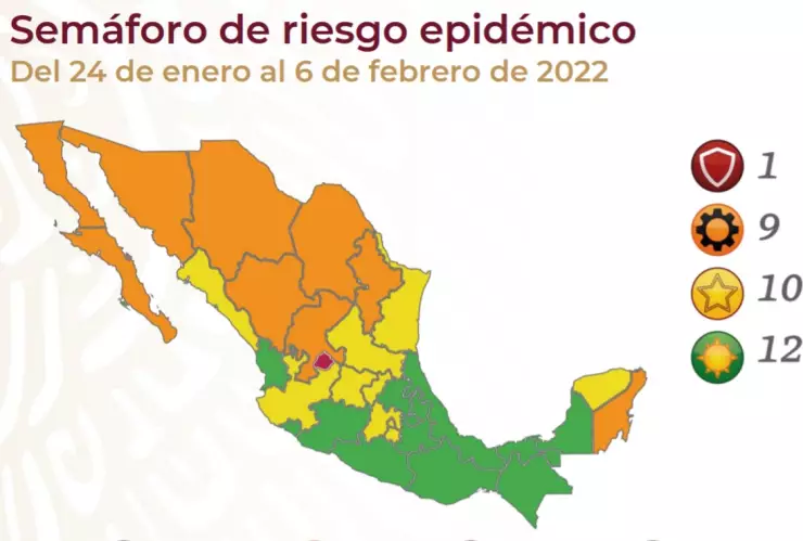 semáforo Covid estados 24 enero 6 febrero