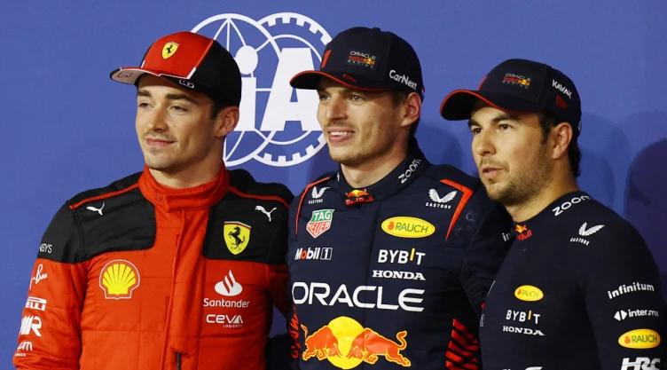 Charles Leclerc, Max Verstappen y Sergio Pérez
