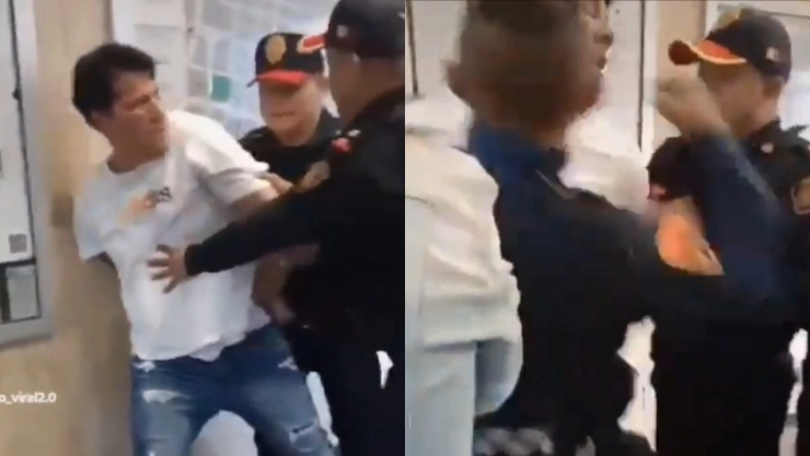 Los policías forcejearon con el hombre al que le fueron colocados los candados de mano.