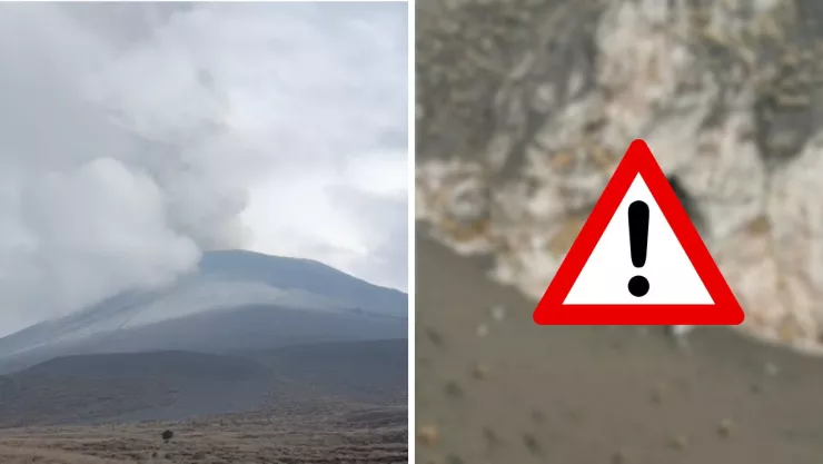 El video fue captado con dron a distancia segura del cráter