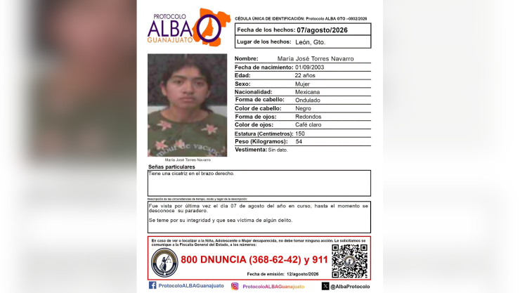 ¡Lleva 5 días desaparecida! Buscan a María José Torres Navarro en Guanajuato.png