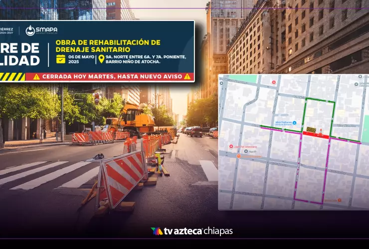 Calles cerradas por obras de SMAPA en Barrio Niño de Atocha en Tuxtla Gutiérrez